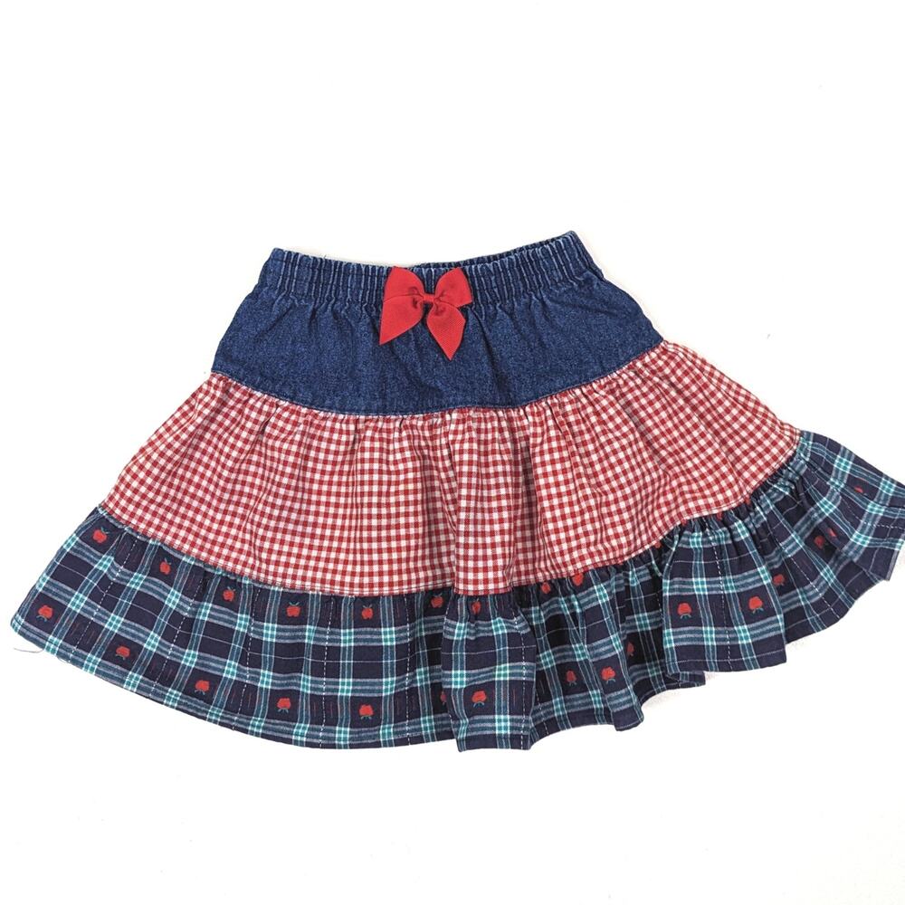 Vintage Kaboom Skirt Girls Size 5 Denim Patchwork Twirly Mini - Picture 1 of 5